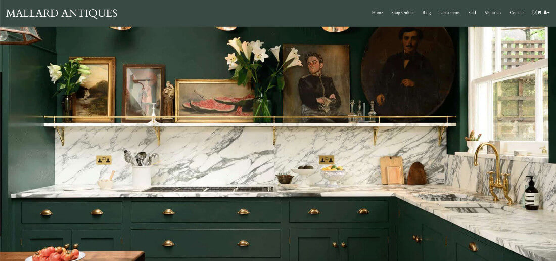 antiques web design website colour scheme farrow and ball Duck green 