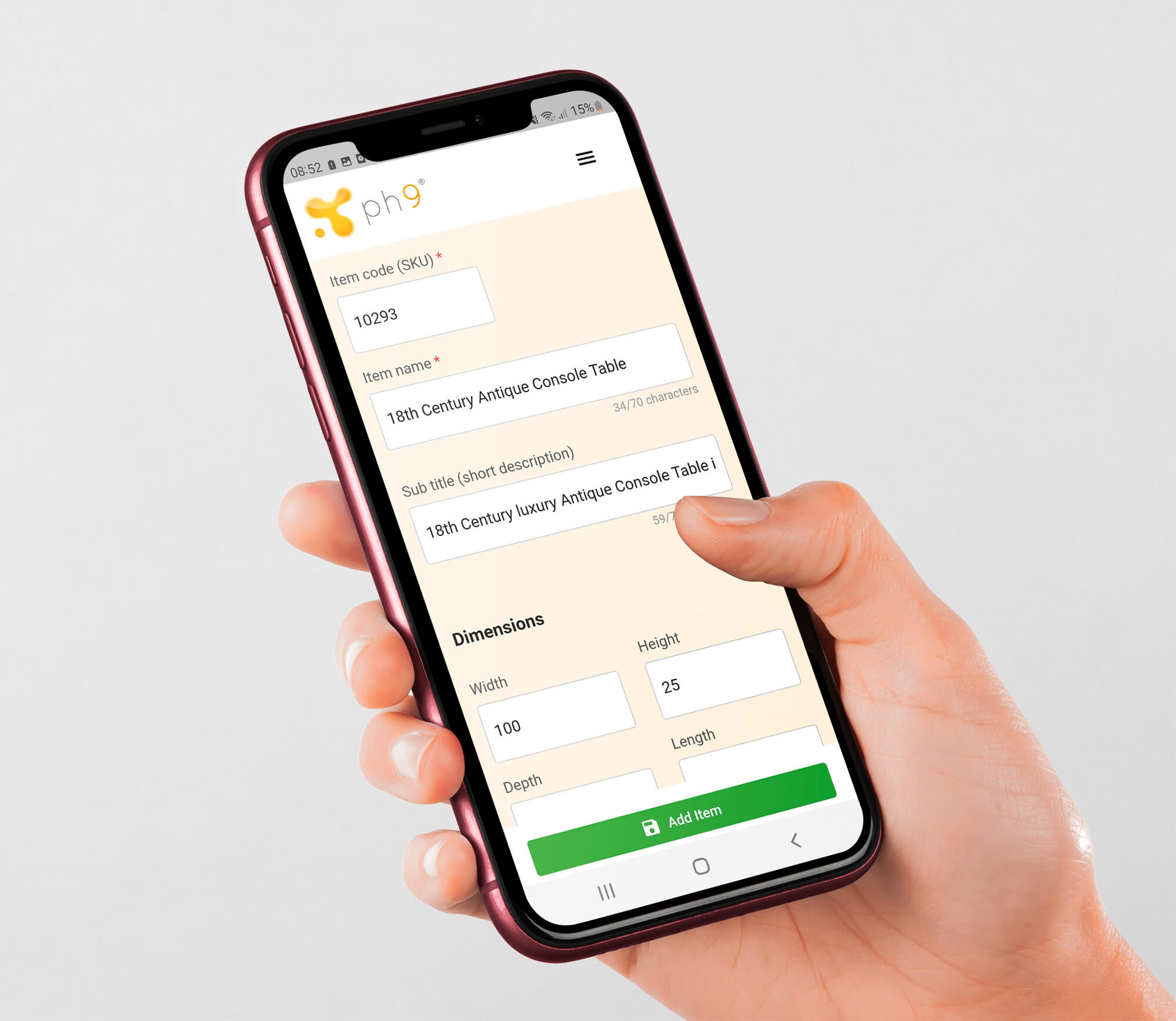 Add stock using mobile app