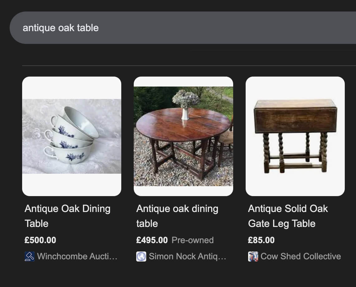 Google Shopping - Antique Oak Table