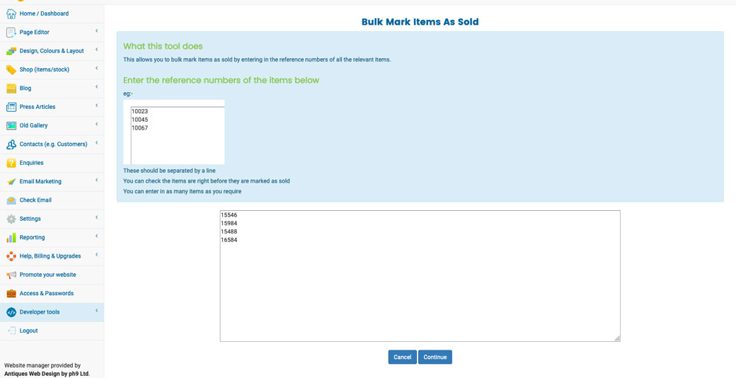 bulk  deleting or marking as sold tool
